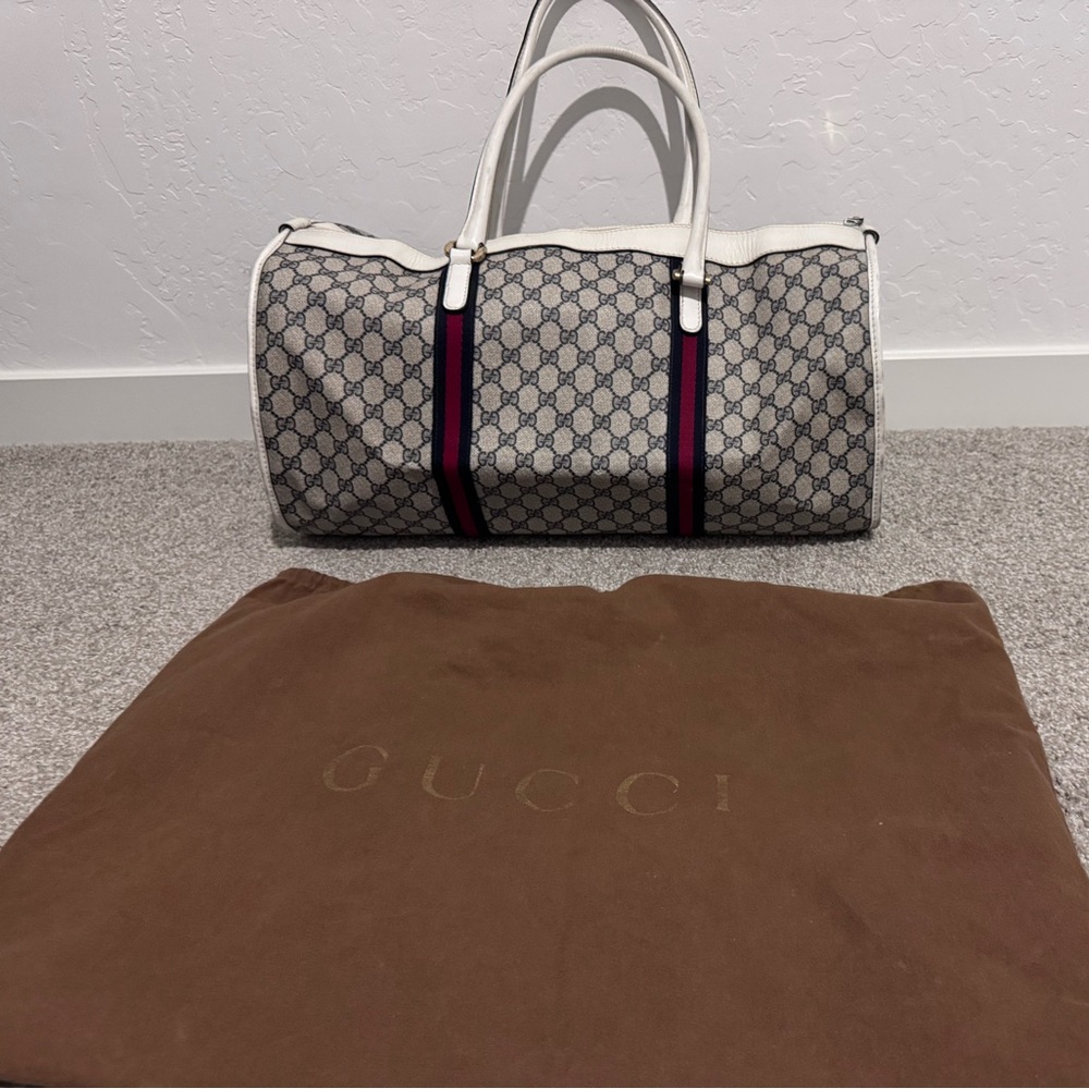 Gucci vintage GG SUPREME CANVAS Web White Boston Bag - Picture 9 of 9
